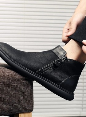 帕达索冬季欧洲站男鞋真皮高帮休闲潮鞋韩版百搭加绒马丁靴201206