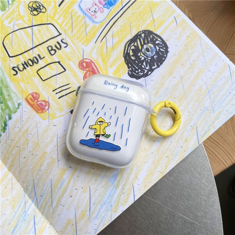 下雨黄雨衣卡通适用小米3pro降噪耳机保护套透明红米Buds5/4/3蓝牙保护壳buds4pro软air2SE降噪3耳机壳Dots3