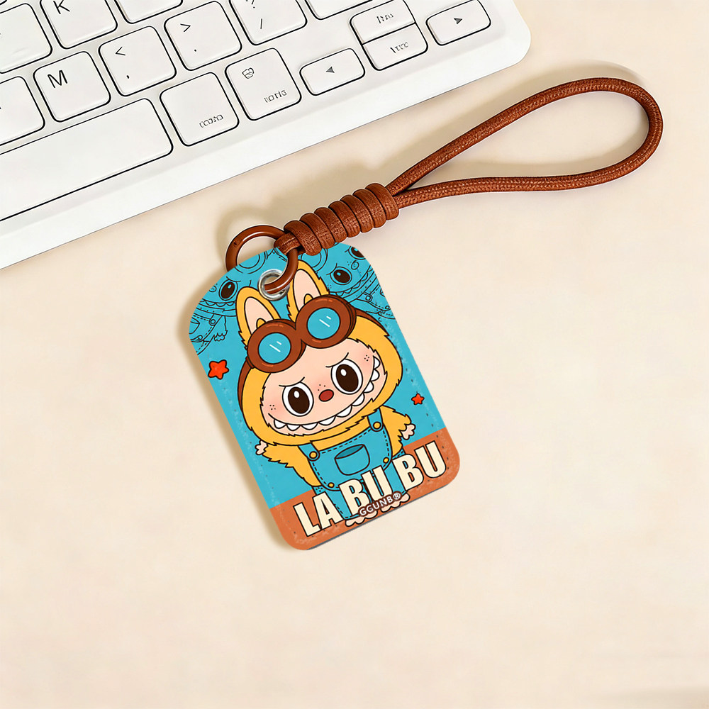 蓝背带裤眼镜黄卡通兔NFC感应卡套学生滑盖卡套饭卡地铁小区卡包学