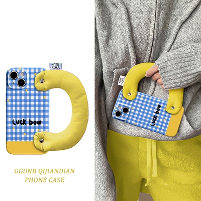 韩风简约蓝白格子黄色腕带适用opporeno9pro手机壳8/7/6/5/4/3潮r17/r15创意k9/k5/k7/k3防摔a93s/a72/a5女