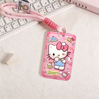 3D平面图冰淇淋捂嘴KT猫感应卡套学生滑盖卡套饭卡地铁电瓶车小区卡包学生卡公交卡身份证件