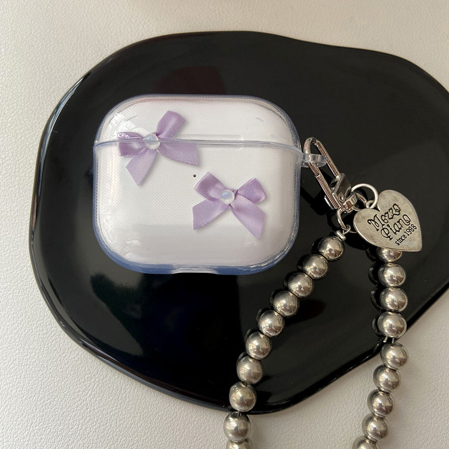 紫色蝴蝶结适用Baseus倍思E3耳机套M2透明W04软WM05真无线蓝牙WM02保护壳M2/W04+/storm3无线耳机套wo4/3