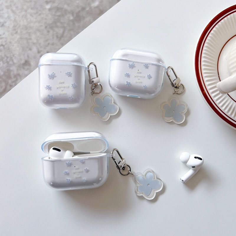 英文小蓝花适用Baseus倍思E3耳机套M2透明W04软WM05真无线蓝牙WM02保护壳M2/W04+/storm3无线耳机套wo4/3