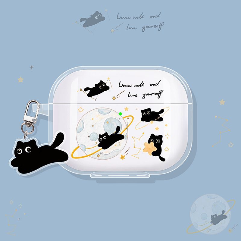 围绕星球黑猫适用小米3pro降噪耳机保护套透明红米Buds5/4/3蓝牙保护壳buds4pro软air2SE降噪3耳机壳Dots3