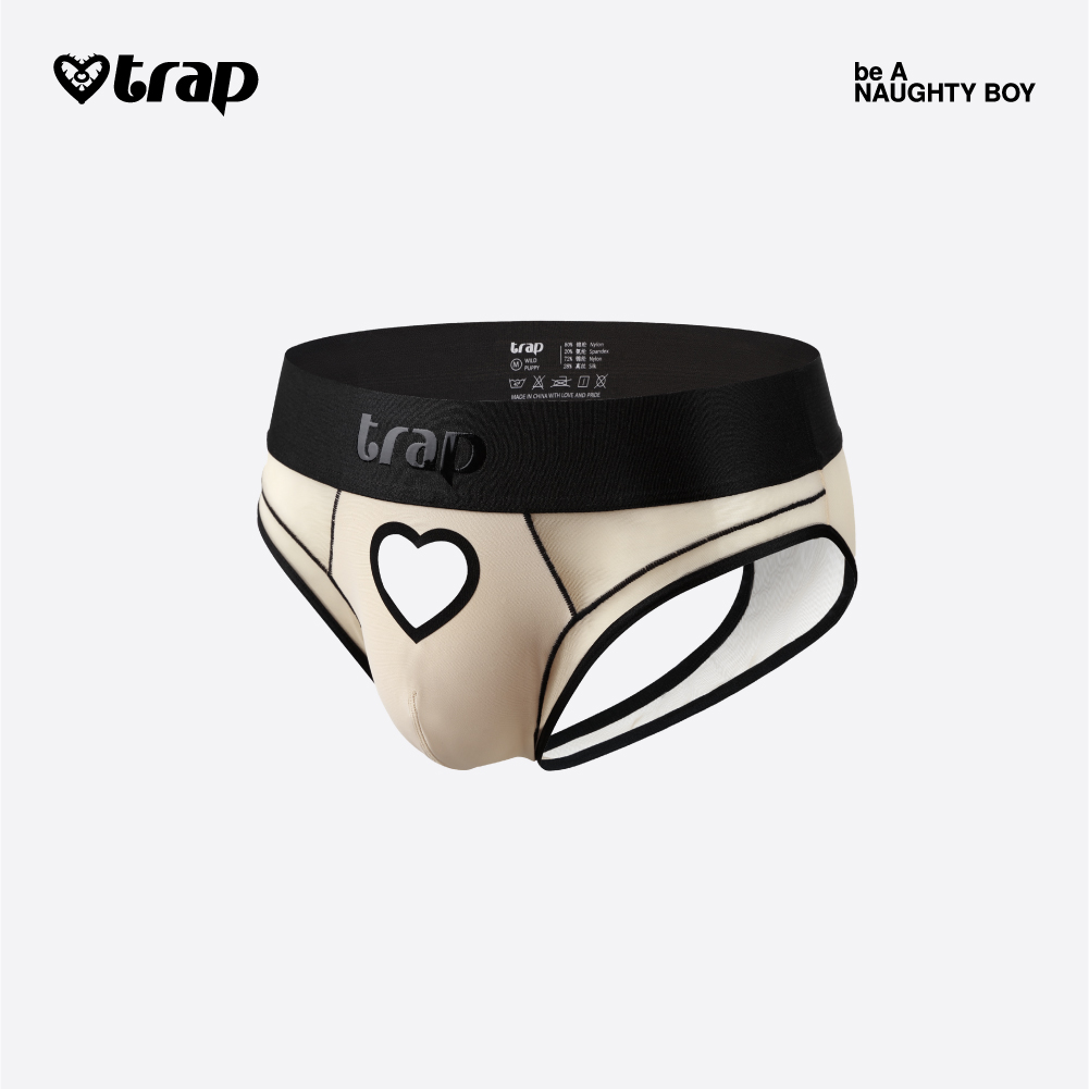 Trap「密洞」系列男式多元酷儿爱心镂空桃心双丁内裤-神秘黑