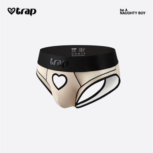 Trap「密洞」系列男式多元酷儿爱心镂空桃心双丁内裤-神秘黑