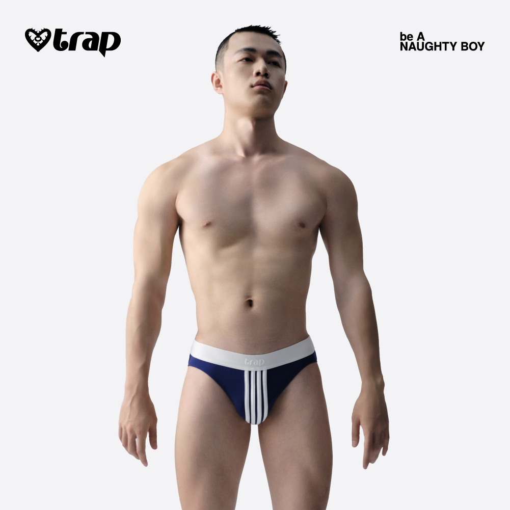 Trap「美少臀战士」系列男式性感运动风印花提臀双丁内裤-水手蓝