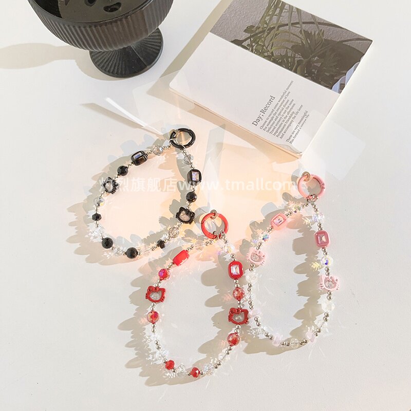 可爱kitty手机链日韩卡通手机壳挂绳手机手链ccd手提防丢挂饰高颜值网红少女心汽车钥匙扣短款便携手腕带D57