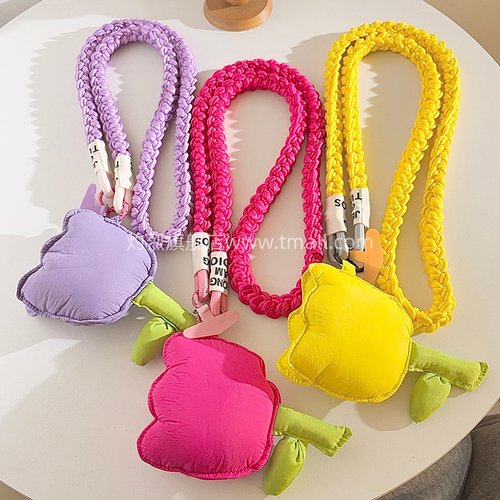 小清新甜美可爱郁金香绿叶花朵手机挂件编织挂绳结实耐用长款防丢挂链学生包挂饰小众女通用ccd相机便携侧肩