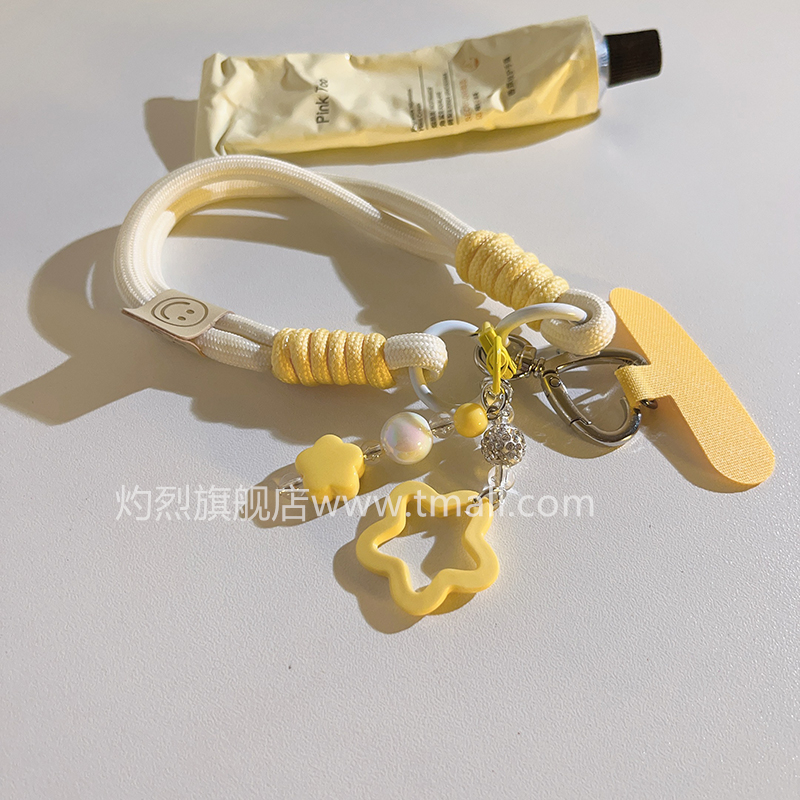 立体黄五叶草星星编织尼龙挂绳