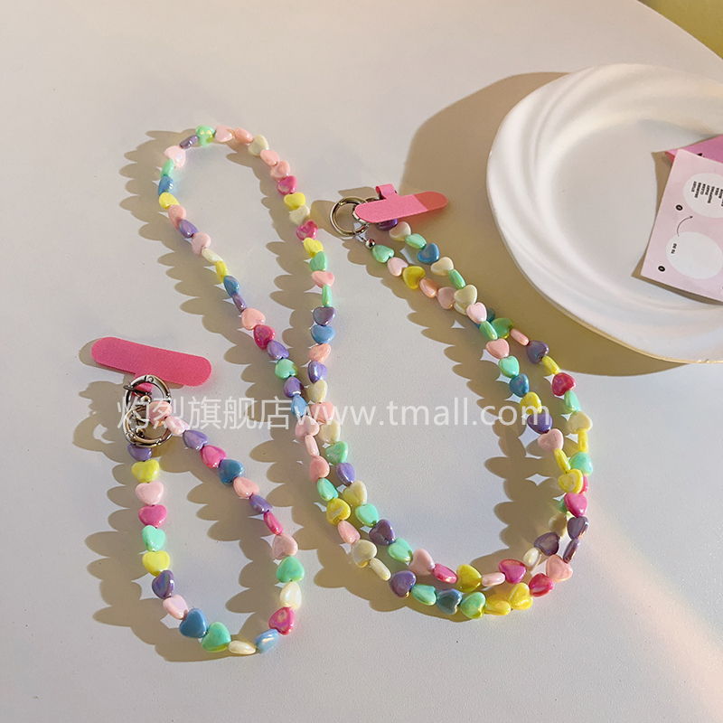 彩色小爱心斜跨长绳串珠链条手环