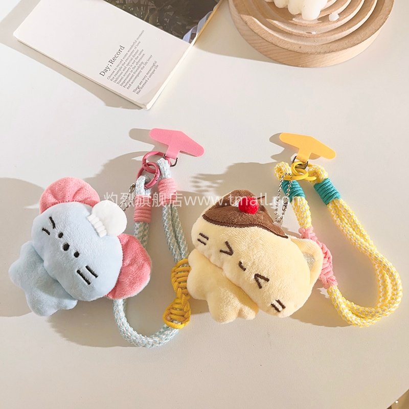 萌趣可爱小猫卡通毛绒挂件玩偶手机短款挂绳学生可爱包包挂饰汽车钥匙扣手机链ccd相机便携结实耐用手腕防丢