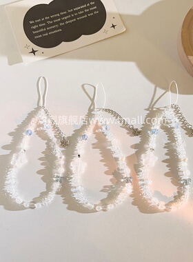 ins风小清新爱心蝴蝶结水晶串珠手链手机链防丢通用ccd相机拍立得挂件耳机套挂饰百搭韩系少女心便携挂绳492