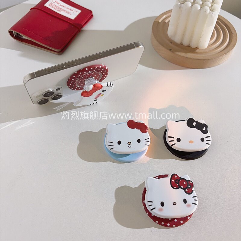 可爱蝴蝶结HelloKitty猫头磁吸支架桌面式手机壳配饰网红卡通百搭学生女款手机支架气囊支架便携款手机座支架