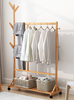 挂衣架落地卧室内衣帽架子简易放衣服置物架实木家用晾衣架杆立式