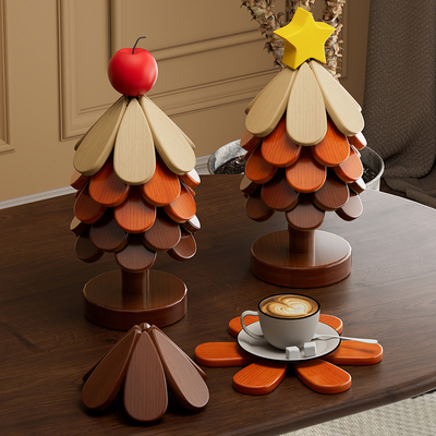 高级感圣诞树隔热垫餐桌摆件创意法式一棵树防烫锅垫折叠杯垫碗垫