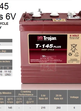 Trojan邱健蓄电池T145PLUS美国原装进口洗地机6V电瓶高尔夫车叉车