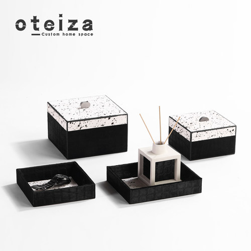 Oteiza简约现代马毛首饰盒金属纸巾盒托 托盘摆件样板间样品屋展