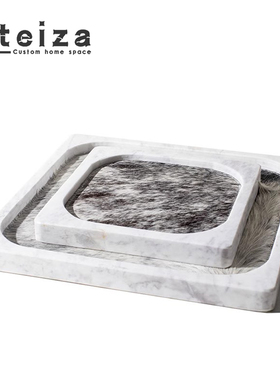 Oteiza现代极简主义家庭大理石天然石灰华皮革托盘存储托盘模型房