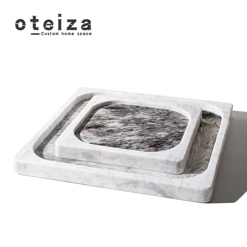 Oteiza现代极简主义家庭大理石天然石灰华皮革托盘存储托盘模型房