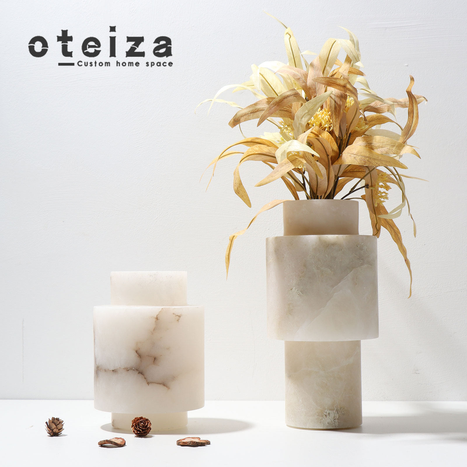 Oteiza轻奢现代白色云石花器样板间售楼处大理石摆件艺术品装饰品