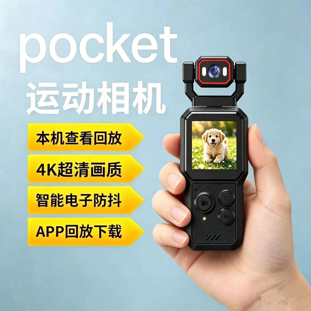 手持拇指运动相机高清volg胸前固定摄像机旅游户外4K拍摄骑行行车记录仪学生党儿童校园pocket3摩托车自行车