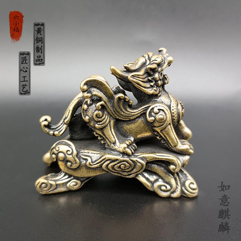 铜复古(004一对)如意貔貅居家黄铜公底座黄几貔貅办室客厅茶创