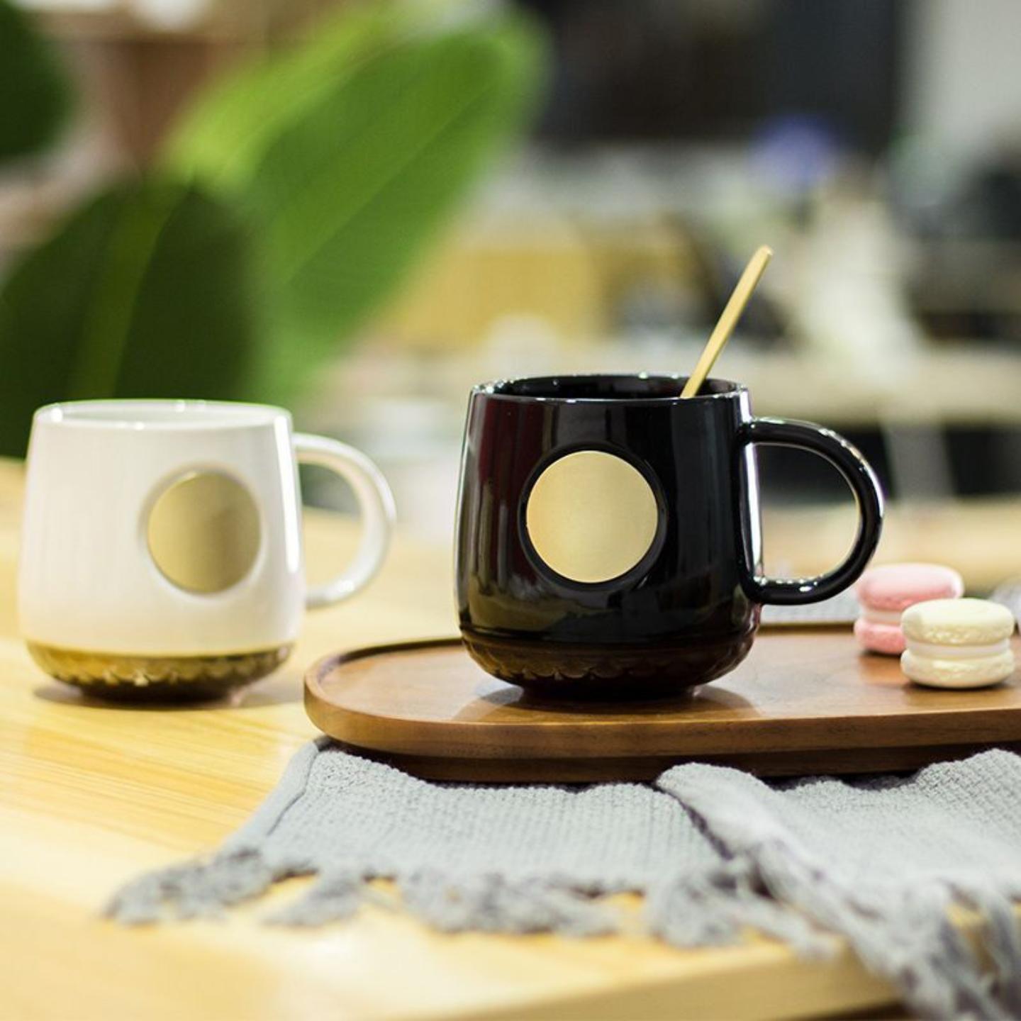 鱼鳞陶瓷马克杯铜牌咖啡杯高校
