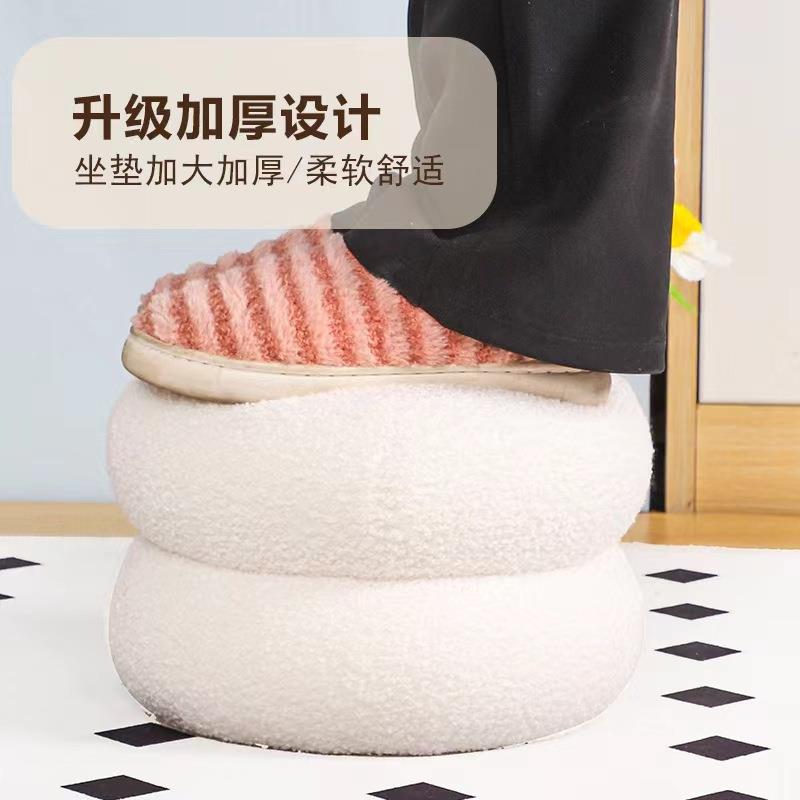 客凳子羊羔绒户佐致(收家用板凳意圆凳网红儿童厅沙发矮凳创门口