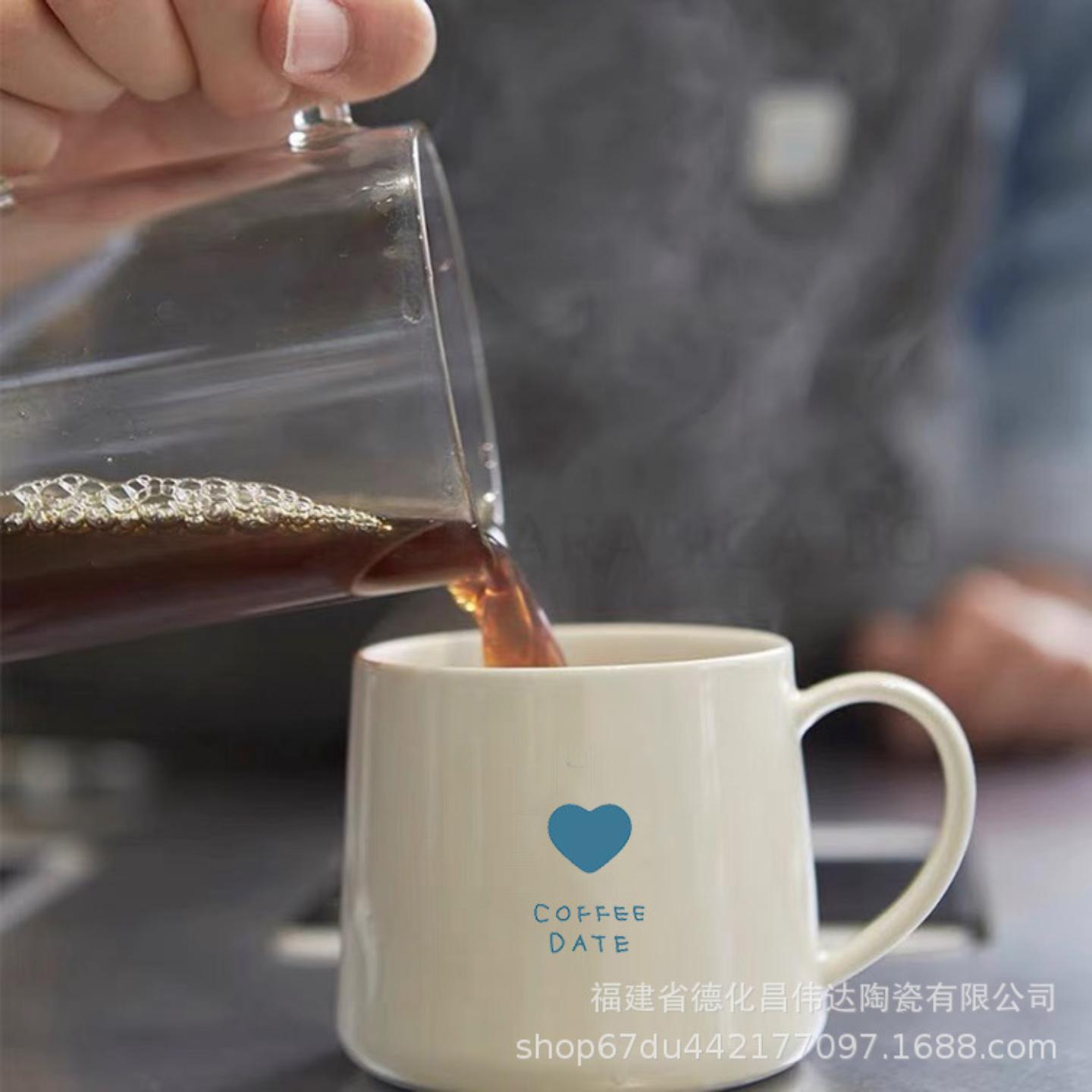 新款蓝瓶子马克杯陶瓷水杯高端