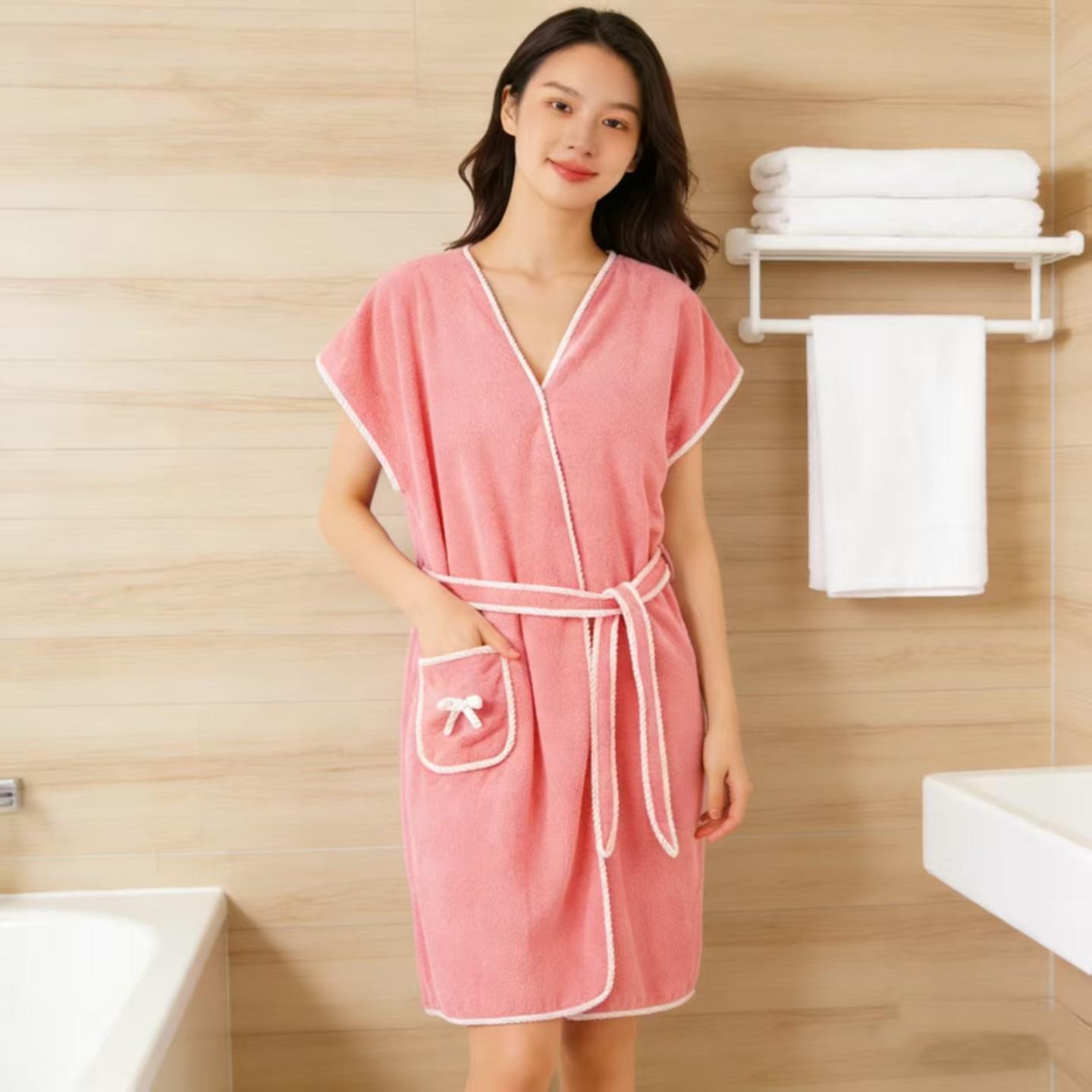 女款珊瑚绒绑带浴裙夏季可穿裹图片