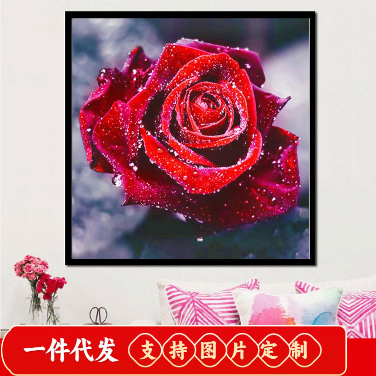 新款满钻钻石画5D小幅玫瑰花简约