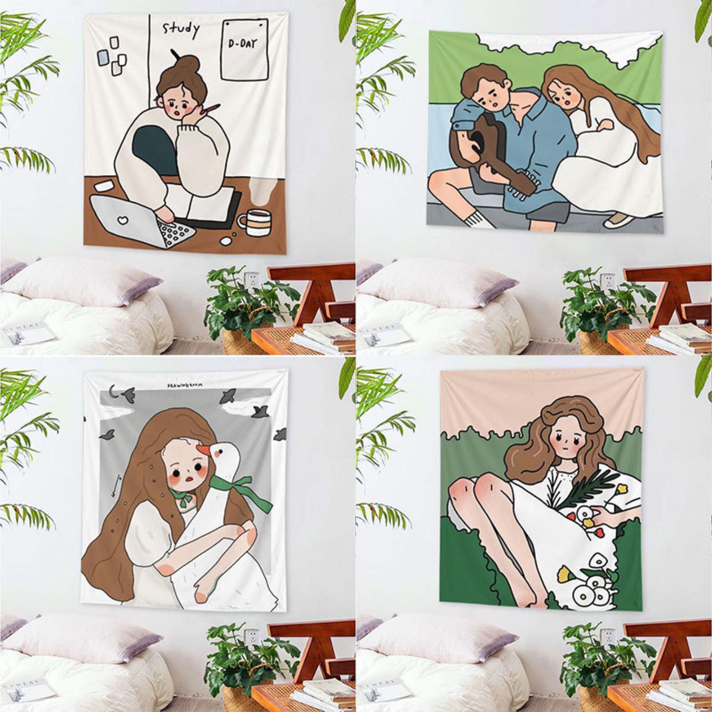 可爱挂布ins北欧风插画挂毯墙壁