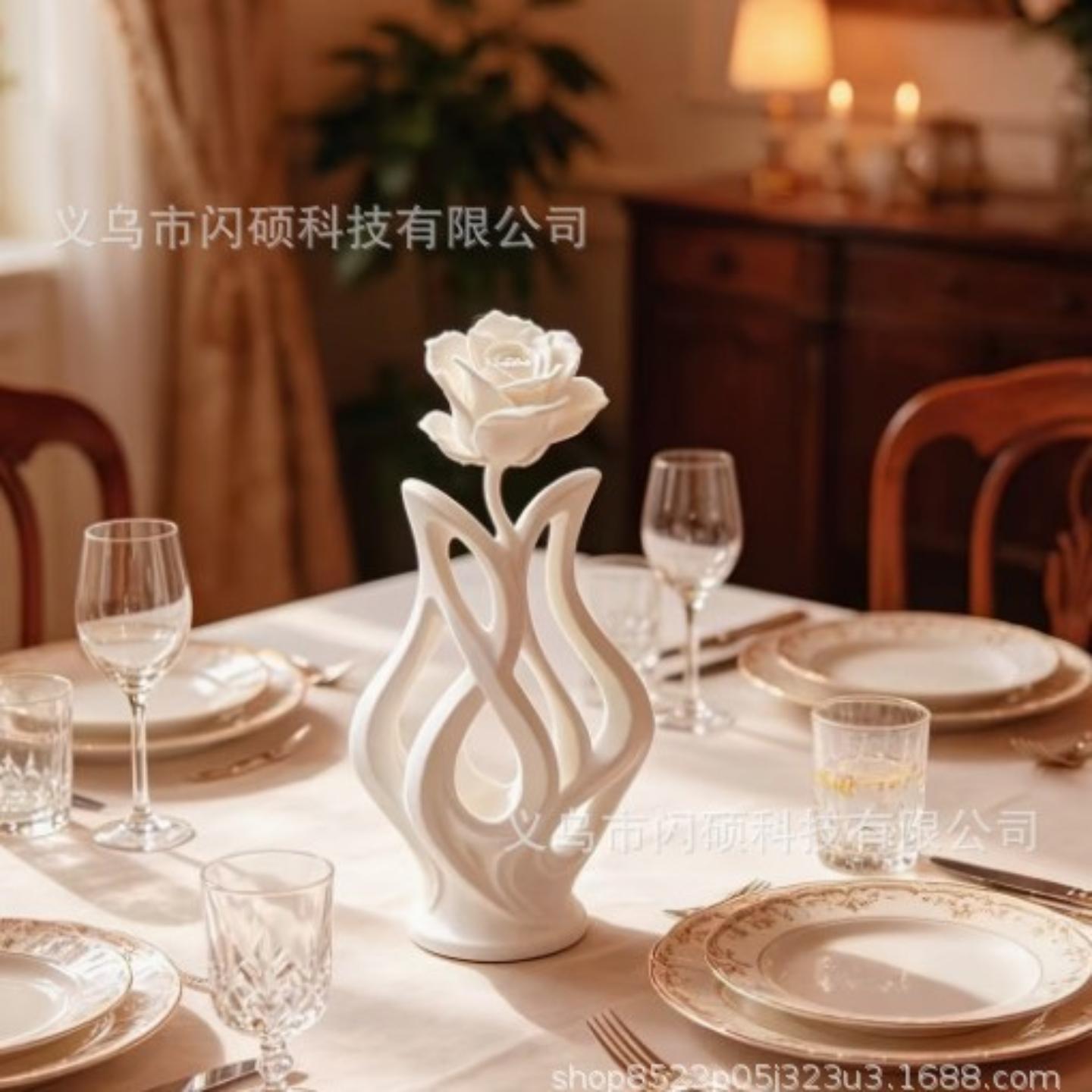 3d打印创意白玫瑰雕塑摆件简约