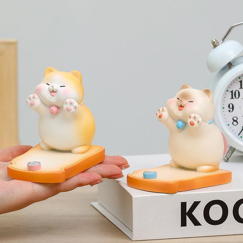 卡通猫扑食懒人追家支居小摆件公室剧桌面治愈系创意手机架装饰.