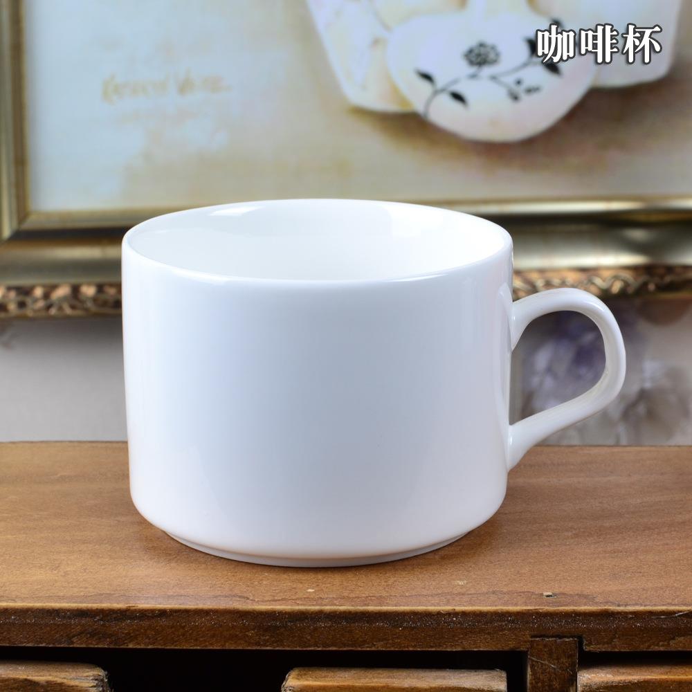 陶瓷纯白咖啡杯经典简约直身咖啡骨瓷 咖套啡杯碟装司落公款定印L