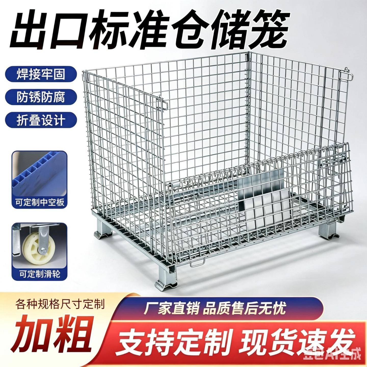 折叠仓储笼加厚镀锌可堆叠铁框