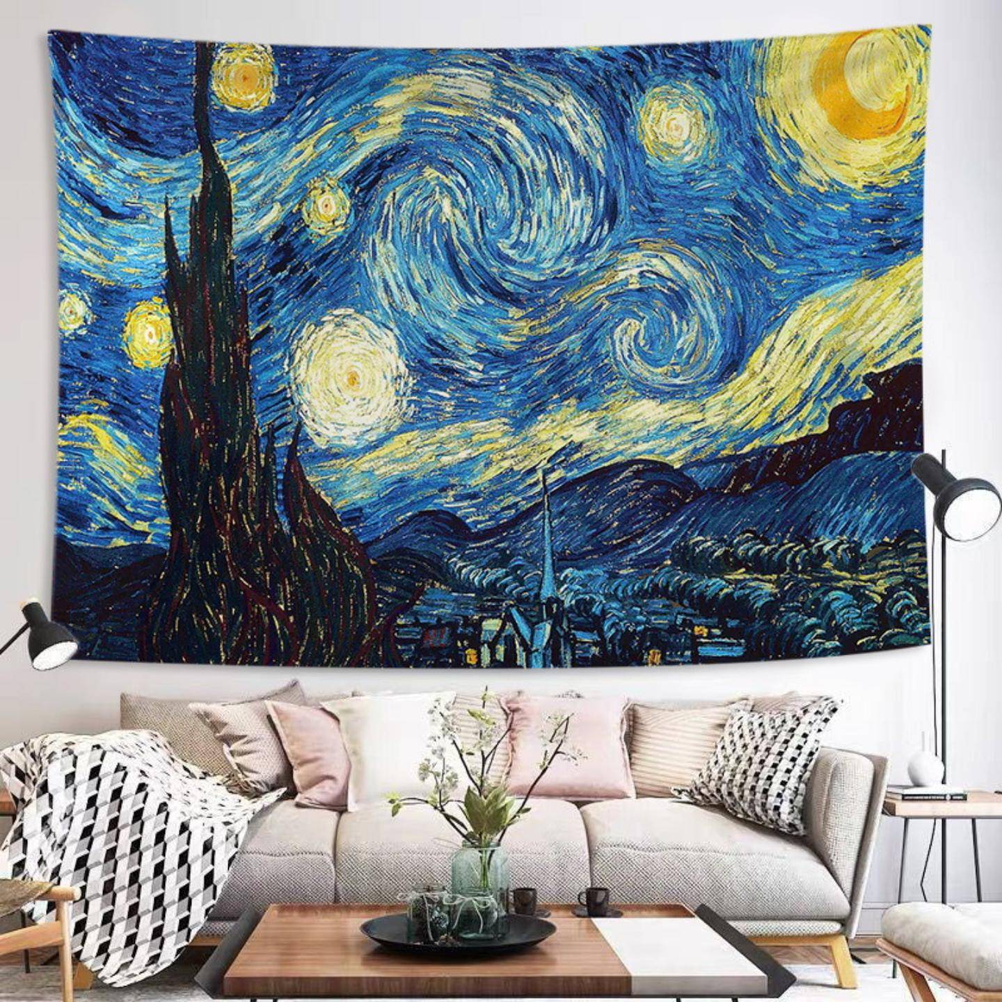 梵高星空背景布欧式复古油画挂毯
