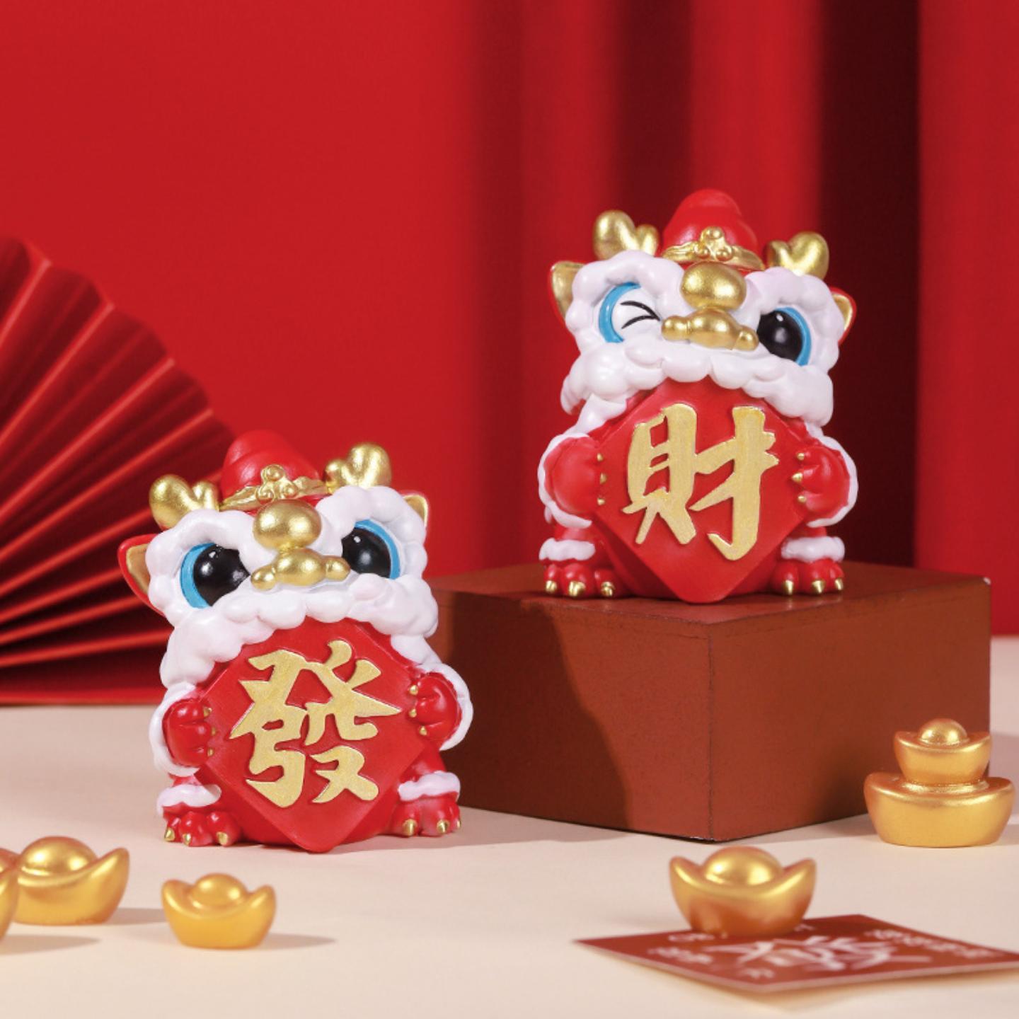 可爱舞龙树脂小摆件卡通醒狮桌面