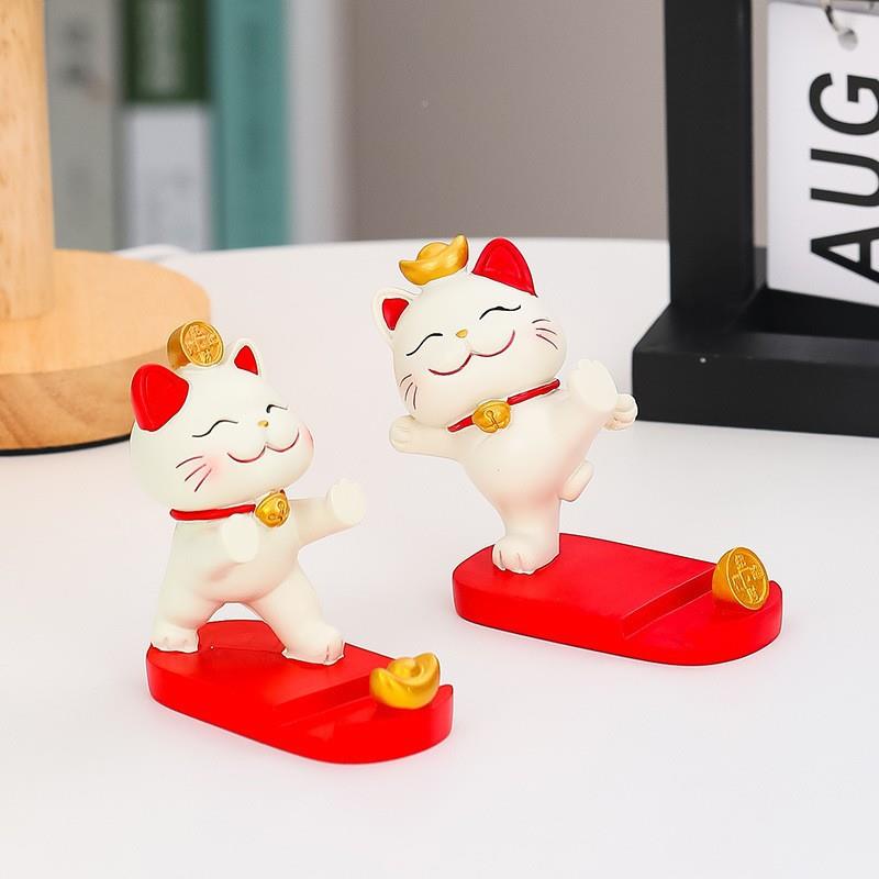手招师财猫摆件机支品架创意公室装饰礼物树脂公仔新款教节礼新.