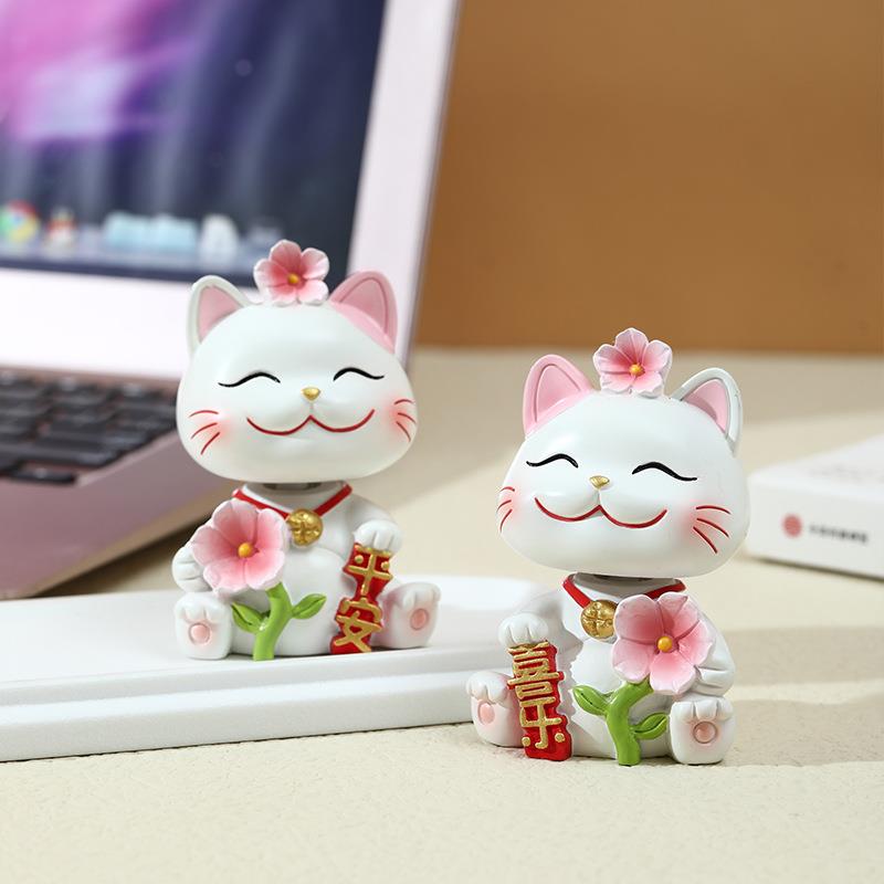 可爱摇头招财樱花猫小摆件客装厅创樱花猫意家居饰品设办公室桌面
