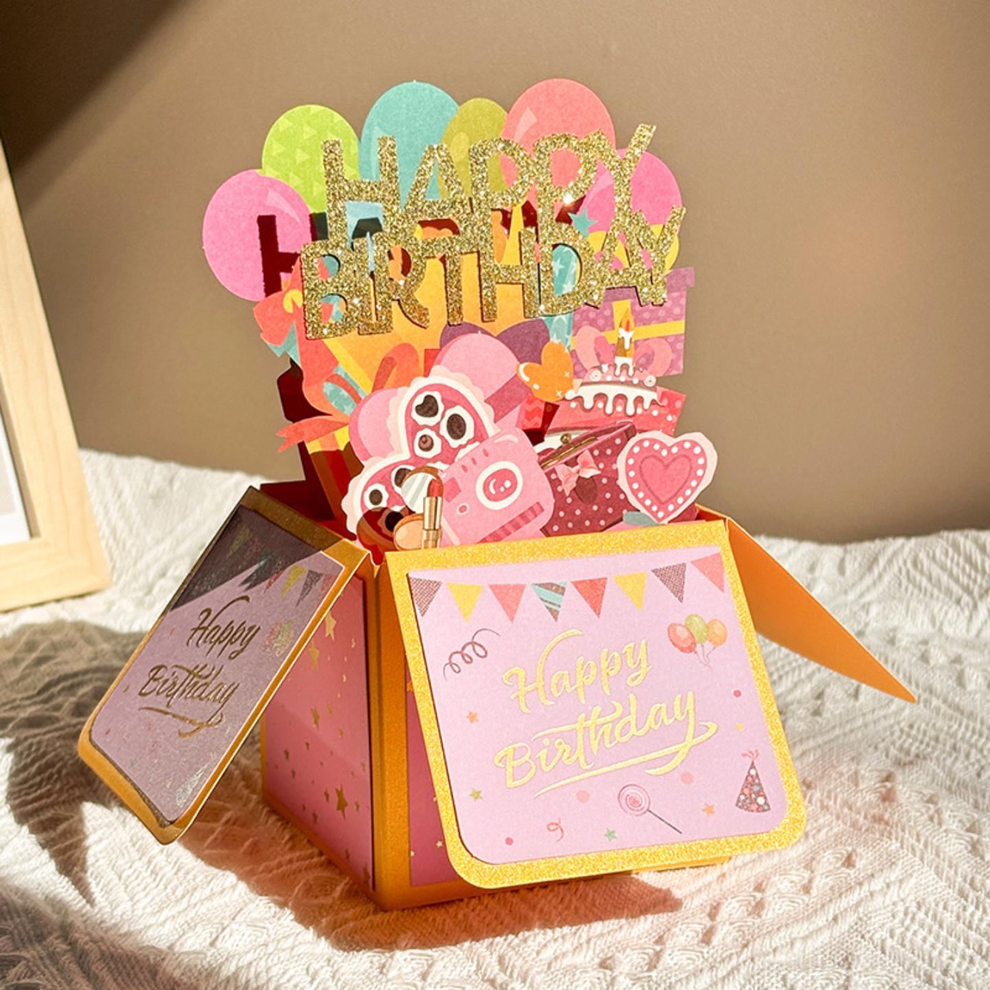 3d立体生日盒贺卡生日快乐纸雕