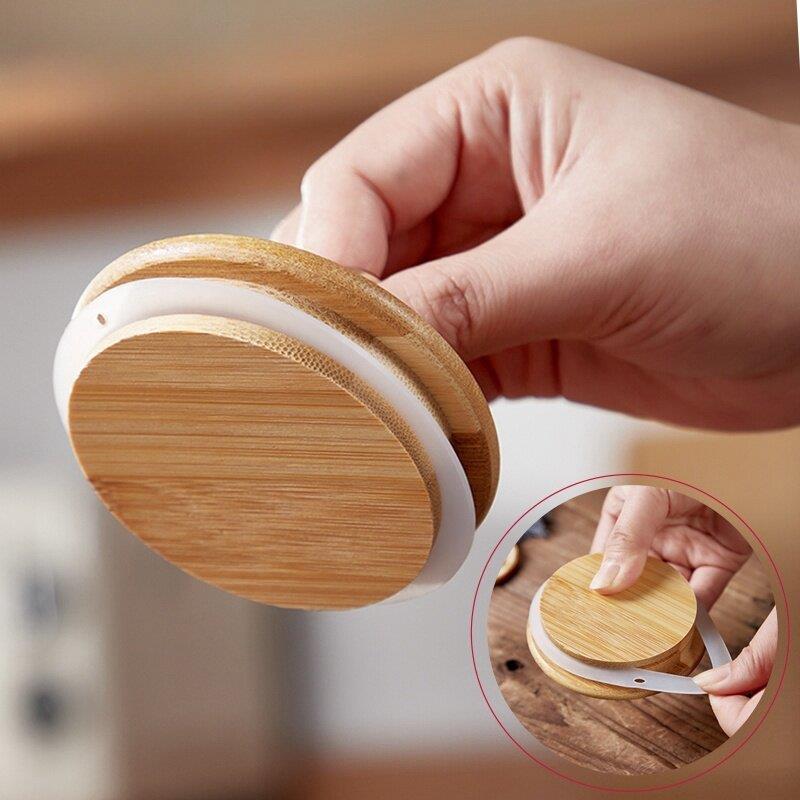 竖纹竹55木盖带勺璃储收物耐热加厚厨房用咖豆啡茶叶粗粮玻纳用具