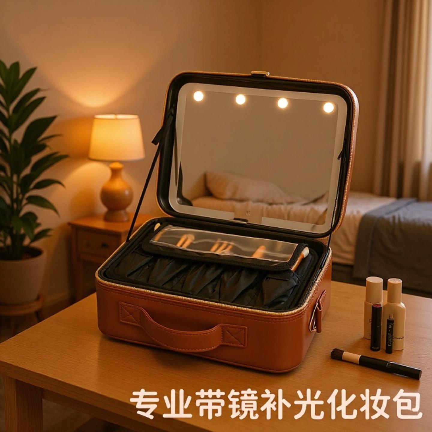 高级化妆包女LED光带镜子化妆箱