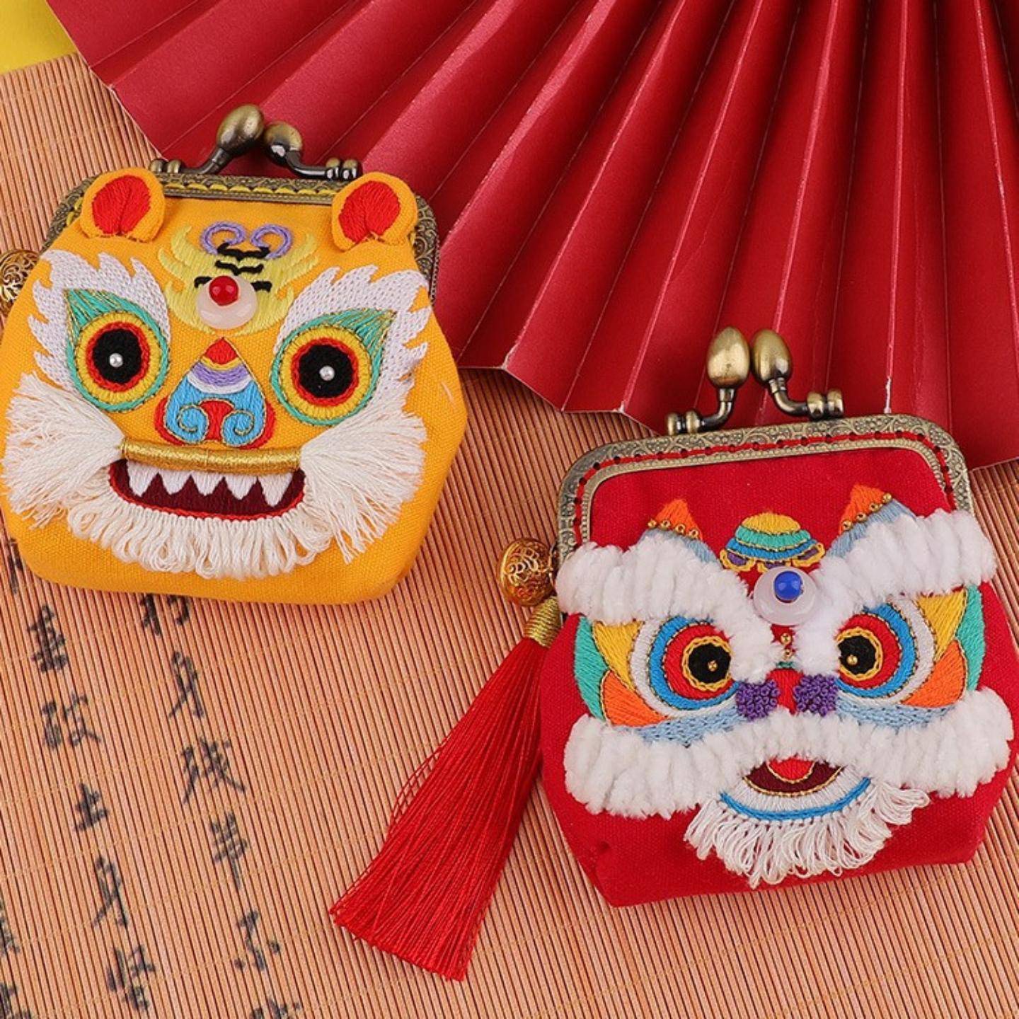 口金包醒狮刺绣diy手工自绣包包