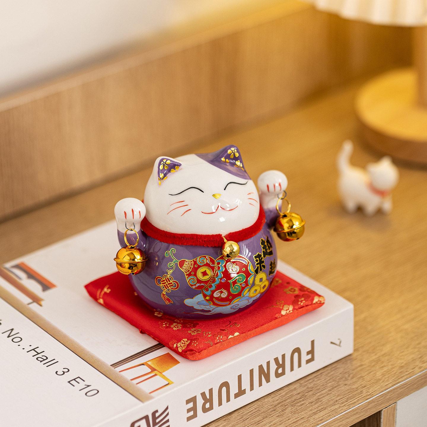 招动财猫陶瓷小号摆件陶瓷家存钱创意活礼品 可爱发 财猫居摆件.