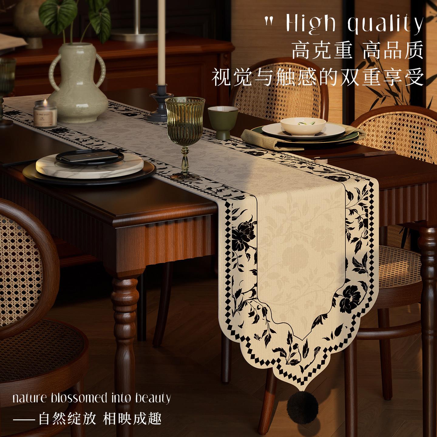 中古风桌旗茶台茶桌旗布轻奢端餐旗布麻感长条电视柜鞋25-6-26-柜