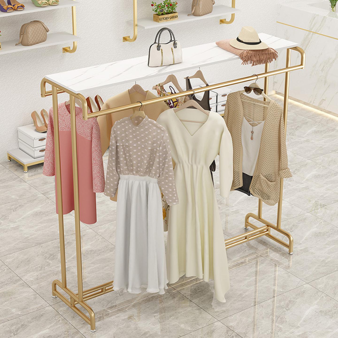 服装店展示架金色中岛陈列架女装童装店简约落地式双排挂衣架货架