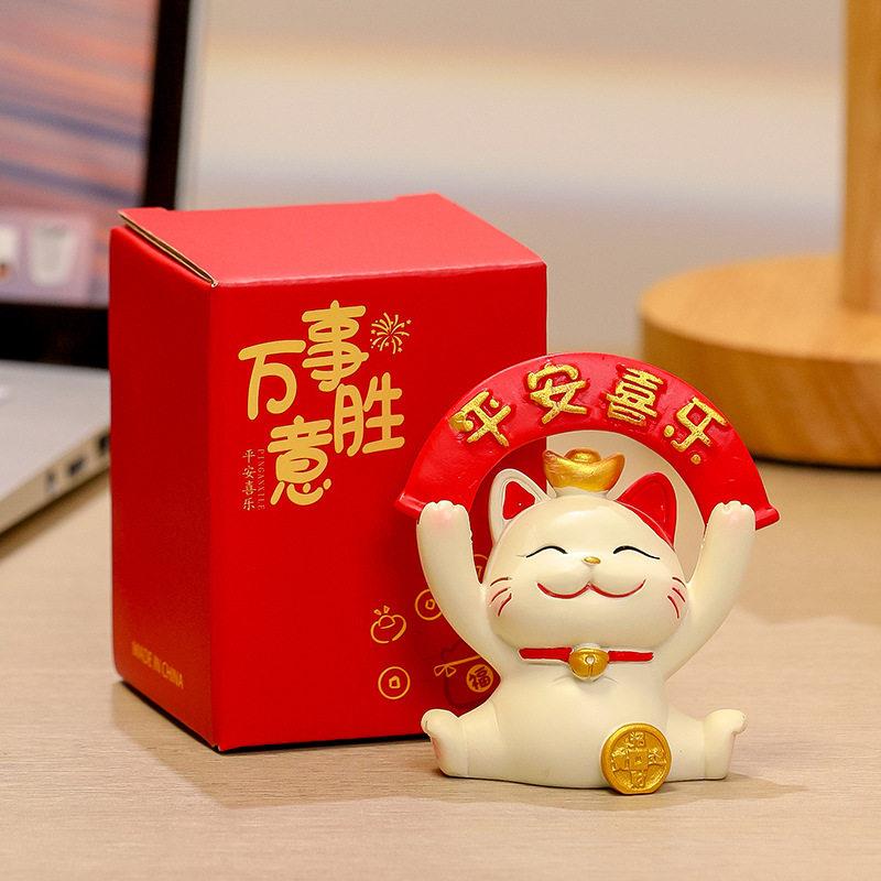 创小摆装件饰品公室工位摆件解意好物蛇年礼压品卡通公仔招财猫.
