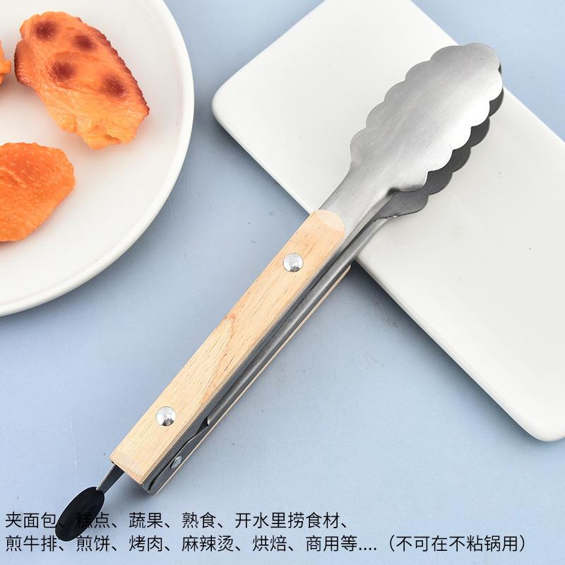 食物夹不锈钢不锈钢木食物夹食品木夹烤肉夹高温自耐助烧餐夹面包